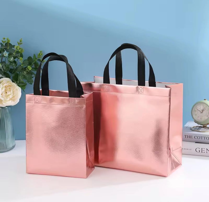 A.S Enterprises JOURNEY JOY GIFTING BAG medium and large Pack of 8 Pcs Glossy Metallic Laminated NW Reusable Eco-Friendly Party Return Gift Bags (ROSE GOLD) (4xSMALL,4xlarge) - Image 1