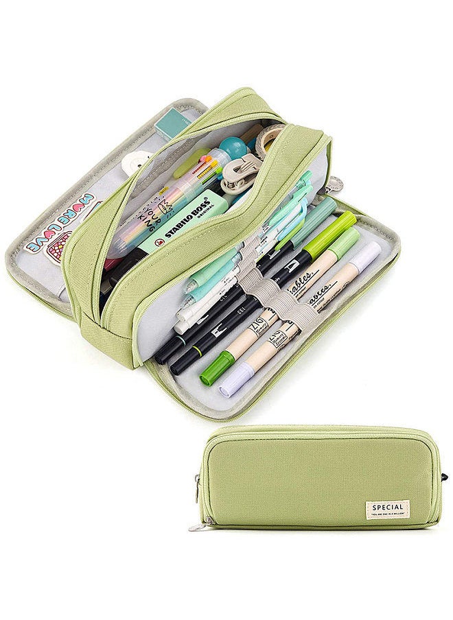 Generic - Simple large-capacity pencil case stationery box Japanese Korean version of junior high school students high school students girls multi-functional pencil bag Green (spot second delivery) - Image 1