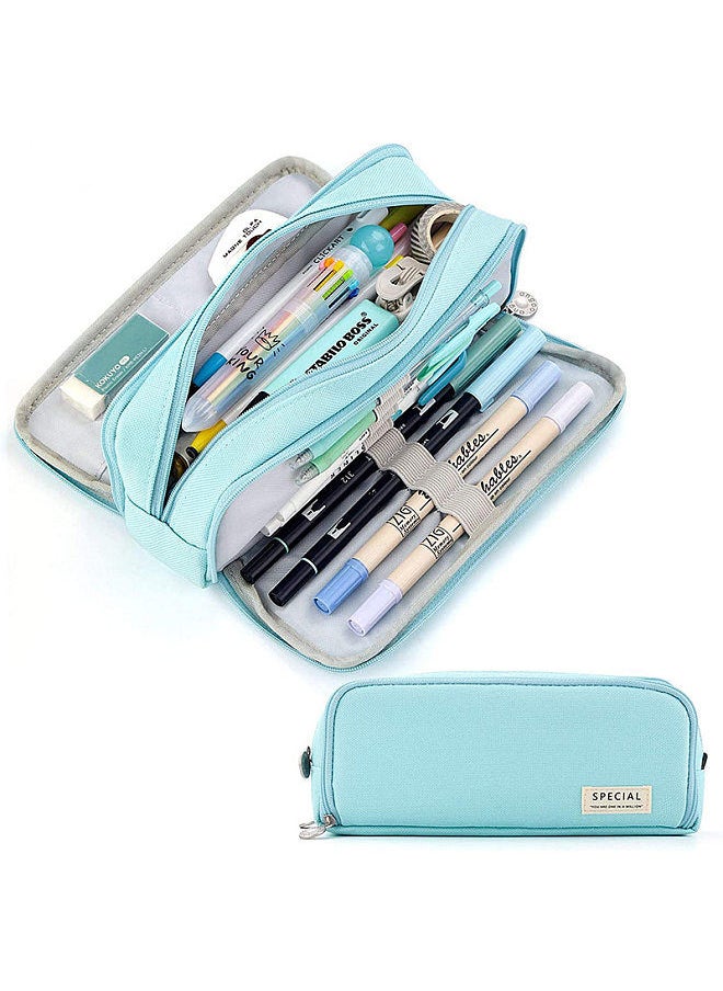 Generic - Simple large-capacity pencil case stationery box Japanese Korean version of junior high school students high school students girls multi-functional pencil bag Green (spot second delivery) - Image 1