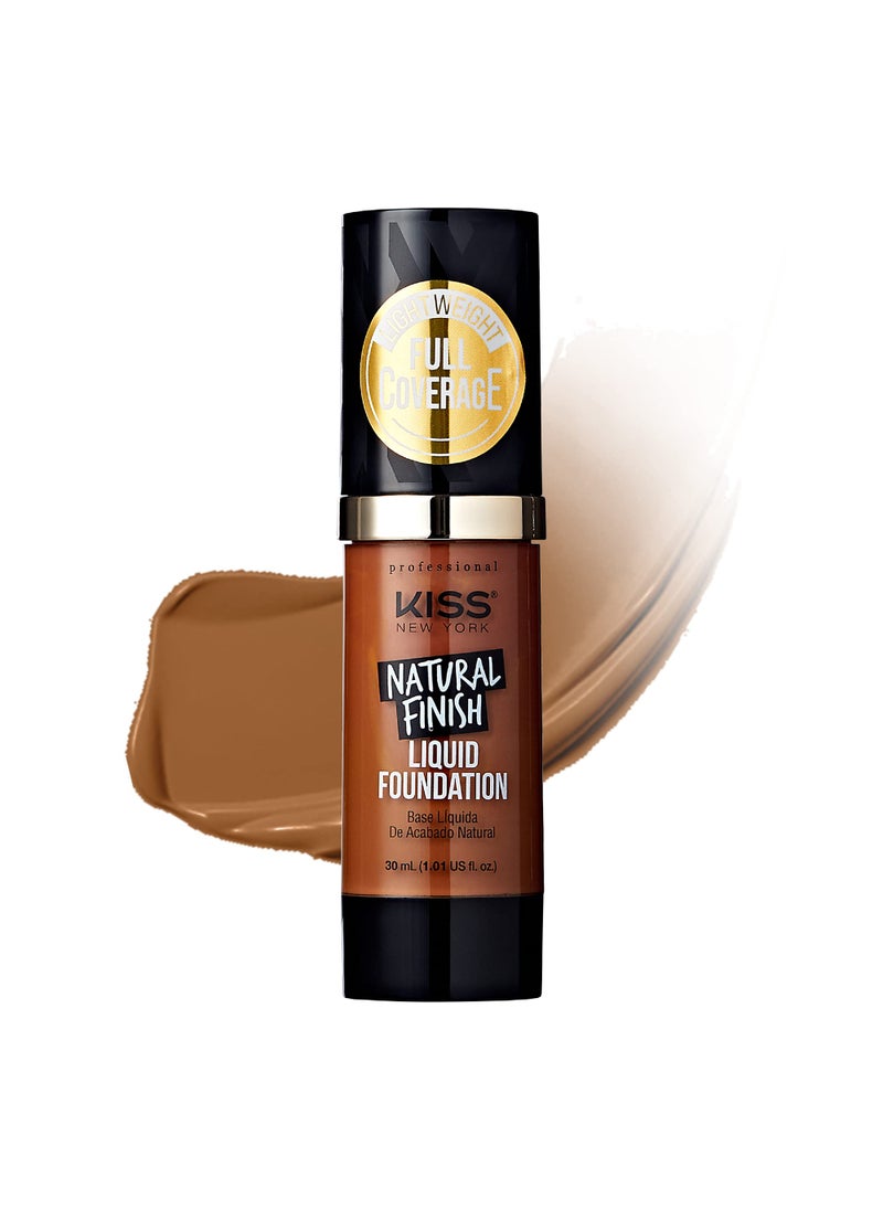 kiss new york Kiss New York Professional Liquid Foundation - Lightweight and Hydrating Formula, Natural Finish, Control Shine, Cover Pores, Medium to Full Coverage, Green Tea Extract (Caramel) 