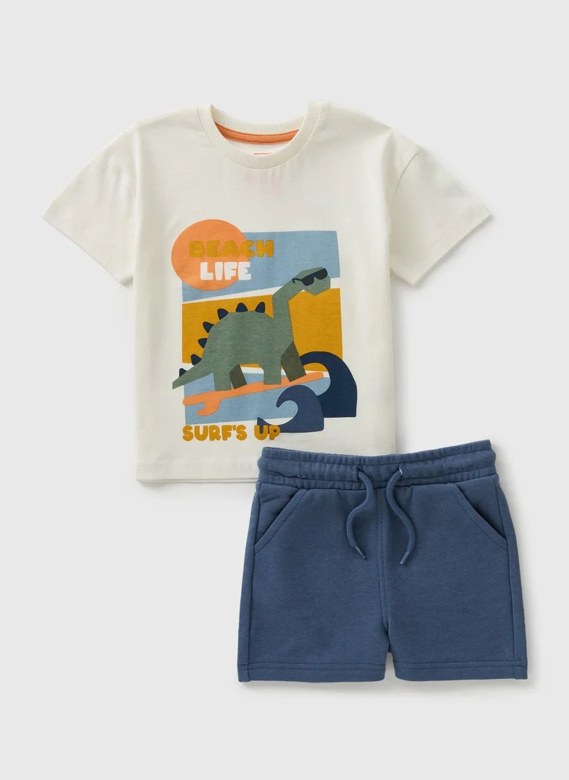 Matalan Boys Navy Surf Dino Top & Shorts Set