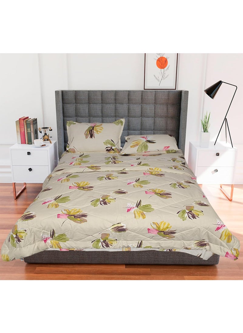 AVI AVI Super Soft Glace Cotton 200GSM ComforterDuvet for Single Bed with 1 Flat Bedsheet and 1 Pillow Covers3Pc Bedding Set Print2  - Image 1
