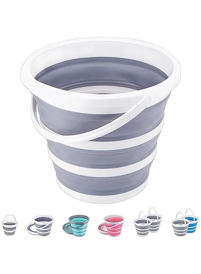 HOOKOR Collapsible Bucket 10L Cleaning Bucket Mop Bucket Folding Foldable Portable Small Plastic Water Supplies for Outdoor Garden Camping Fishing Car Wash Space Saving (Round) - Image 1