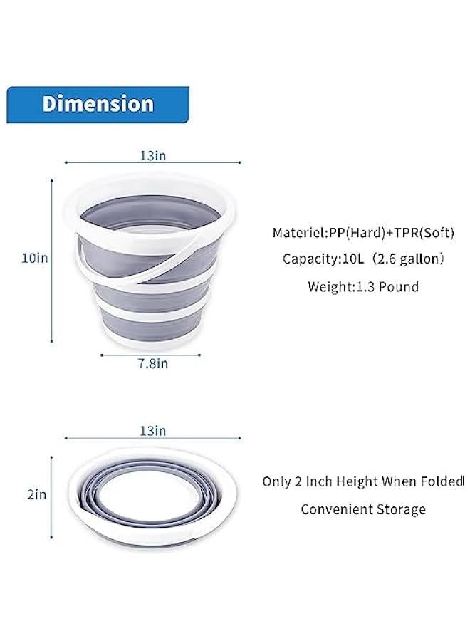 HOOKOR Collapsible Bucket 10L Cleaning Bucket Mop Bucket Folding Foldable Portable Small Plastic Water Supplies for Outdoor Garden Camping Fishing Car Wash Space Saving (Round) - Image 2