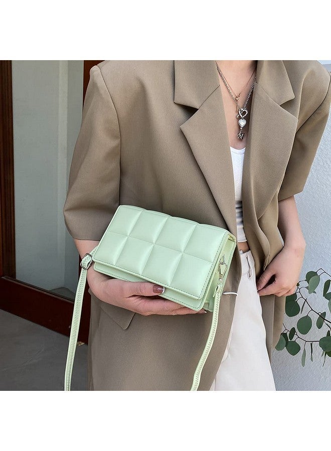 STESHWK PU Leather Super Soft Plaid Pattern Shoulder Crossbody Fashion Bag For Women's With Shoulder Strap (Mint Green) - Image 3