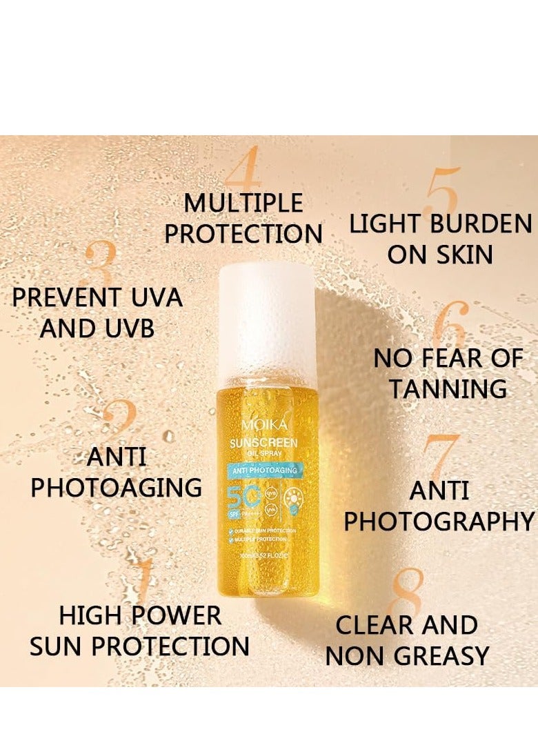 مويكا بخاخ واقي من الشمس للجسم بزيت واقي من الشمس SPF 50 ، ترطيب واقي من الشمس متوهج ، زيت جسم خفيف الوزن SPF ، واقي من الشمس بخاخ منعش ، حماية واسعة الطيف من الأشعة فوق البنفسجية / الأشعة فوق البنفسجية UVA ، مناسبة لجميع أنواع البشرة 100 مل - Image 2