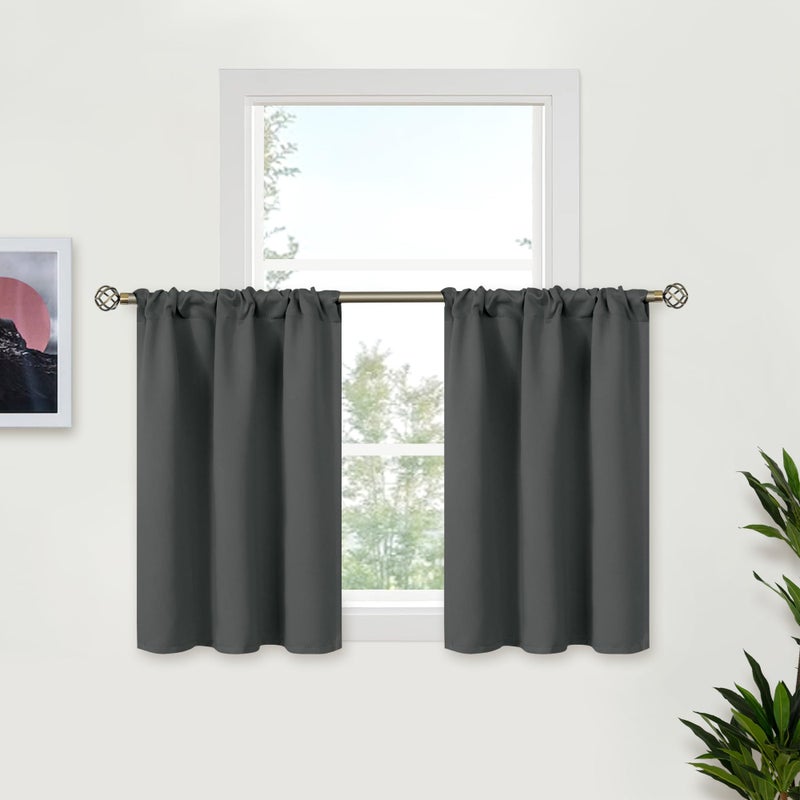 BGment Dark Grey Short Half Window Curtains 30 Inches Length - Rod Pocket Room Darkening Small Drapes for Kitchen Bathroom Basement Cafe Rv Camper Over Sink  2 Panels  29 x 30 Inch - Image 1
