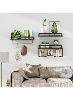 XiuWoo Bathroom Wall Shelves with Towel Bar Rack & Toilet Paper Storage Basket & Hooks, Over Toilet Bathroom Organizers and Storage, Hanging Wall Mounted Floating Shelf for Bathroom Wall Decor Brown  - Image 3