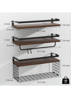 XiuWoo Bathroom Wall Shelves with Towel Bar Rack & Toilet Paper Storage Basket & Hooks, Over Toilet Bathroom Organizers and Storage, Hanging Wall Mounted Floating Shelf for Bathroom Wall Decor Brown  - Image 5