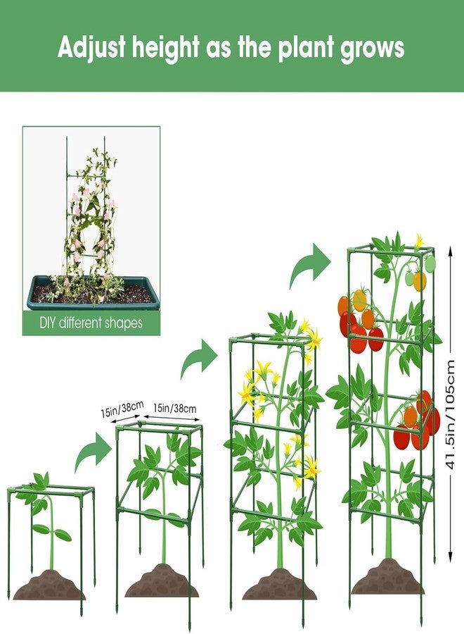 ام كوبين أقفاص طماطم MQUPIN، 3 قطع، أقفاص مربعة لدعم نباتات الحديقة، 41 × 15 × 15 بوصة، دعامات فولاذية متينة لأبراج النباتات، تعريشة خيار للخضراوات المتسلقة والزهور والفواكه مع 10 مشابك. - Image 2