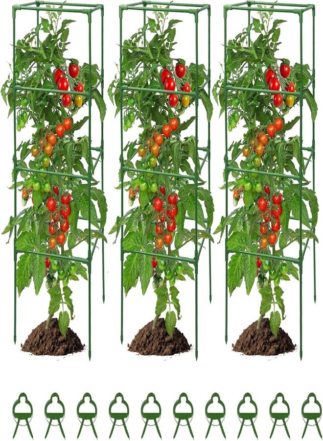 ام كوبين أقفاص طماطم MQUPIN، 3 قطع، أقفاص مربعة لدعم نباتات الحديقة، 41 × 15 × 15 بوصة، دعامات فولاذية متينة لأبراج النباتات، تعريشة خيار للخضراوات المتسلقة والزهور والفواكه مع 10 مشابك. - Image 1