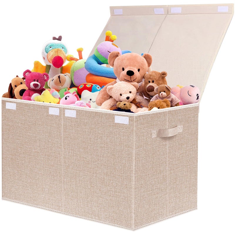 VERONLY VERONLY Large Toy Box Chest Storage with Lid Collapsible Kids Toys Boxes Organizer Bins Baskets with Handles for Boys Girls Nursery Playroom Clothes Blanket BedroomBeige