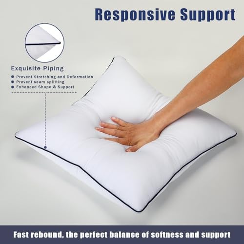 OKBA Throw Pillow Inserts Set of 2-Fluffy Square Cushions with 100% Cotton Covers-Decorative White Pillow Fillers for Sofa, Bed, Couch, Living Room, Indoor Hotel Pillows (14x14 Inch (Pack of 2)-Blue Edge) - Image 3
