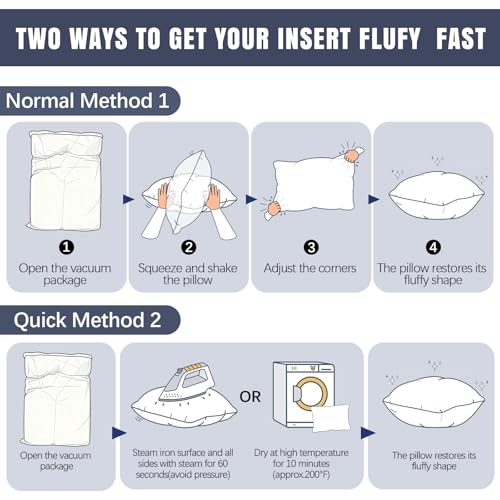OKBA Throw Pillow Inserts Set of 2-Fluffy Square Cushions with 100% Cotton Covers-Decorative White Pillow Fillers for Sofa, Bed, Couch, Living Room, Indoor Hotel Pillows (14x14 Inch (Pack of 2)-Blue Edge) - Image 4