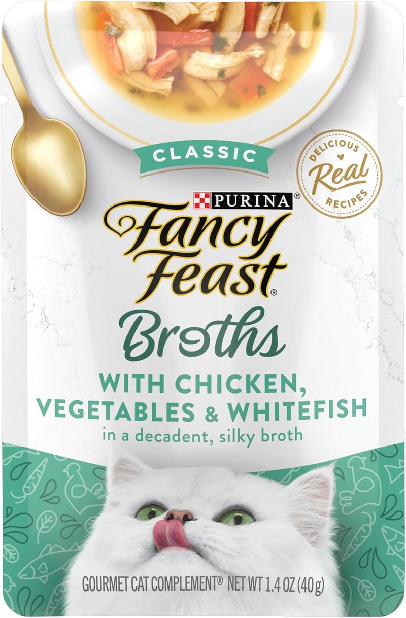 Fancy Feast Purina Fancy Feast Lickable Wet Cat Food Broth Topper Classic, Chicken, Vegetables and Whitefish - (Pack of 16) 1.4 oz. Pouches - Image 1