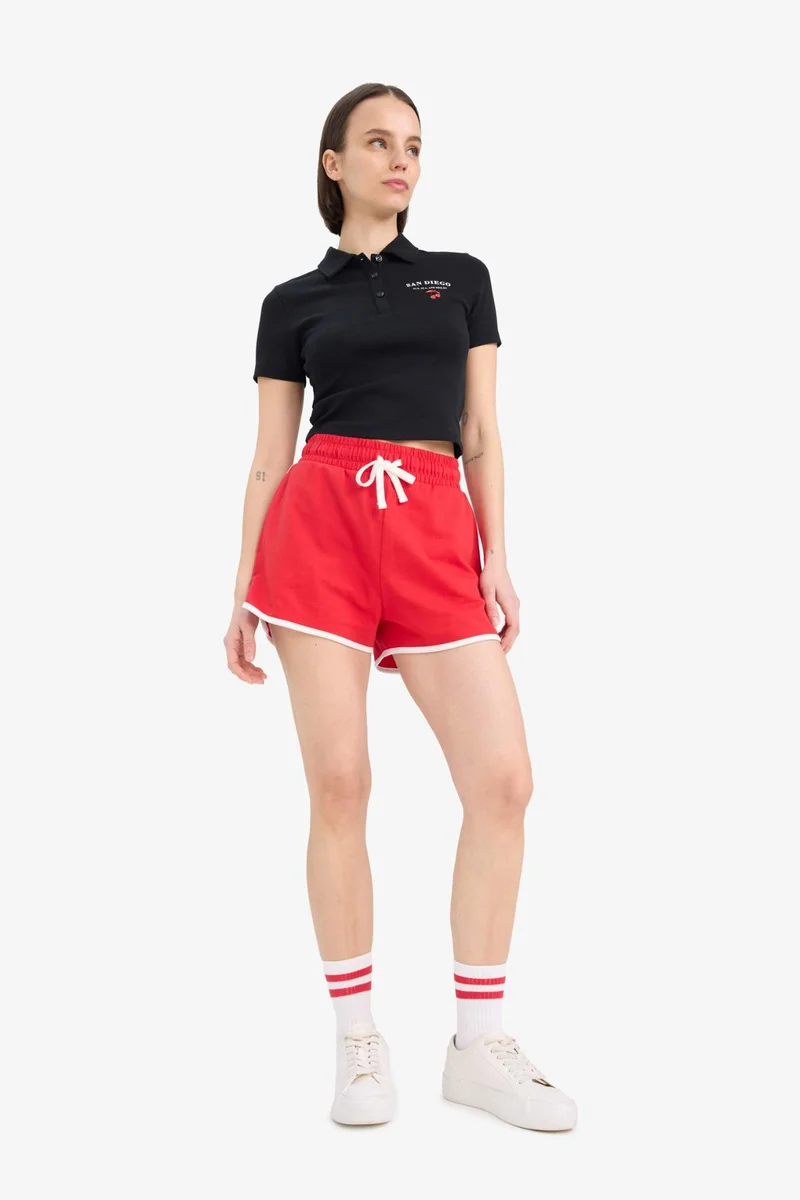 ديفاكتو Fitted Slogan Patterned Ribbed T-Shirt