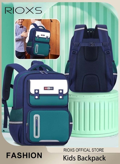 حقيبة مدرسية للأولاد، حقيبة ظهر خفيفة الوزن ذات سعة كبيرة مع أحزمة كتف مبطنة قابلة للتعديل ومقصورات متعددة، حقيبة كتب مريحة مقاومة للماء بألوان متباينة مع شرائط أمان عاكسة، حقيبة سفر مثالية للمدرسة، عطلة نهاية الأسبوع، ركوب الدراجات، التخييم، السفر، إلخ، 29*15*39 سم