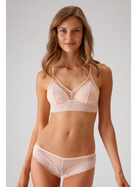 بيير كاردان 4834 Women's Bralette Bra Panties Set-Salmon