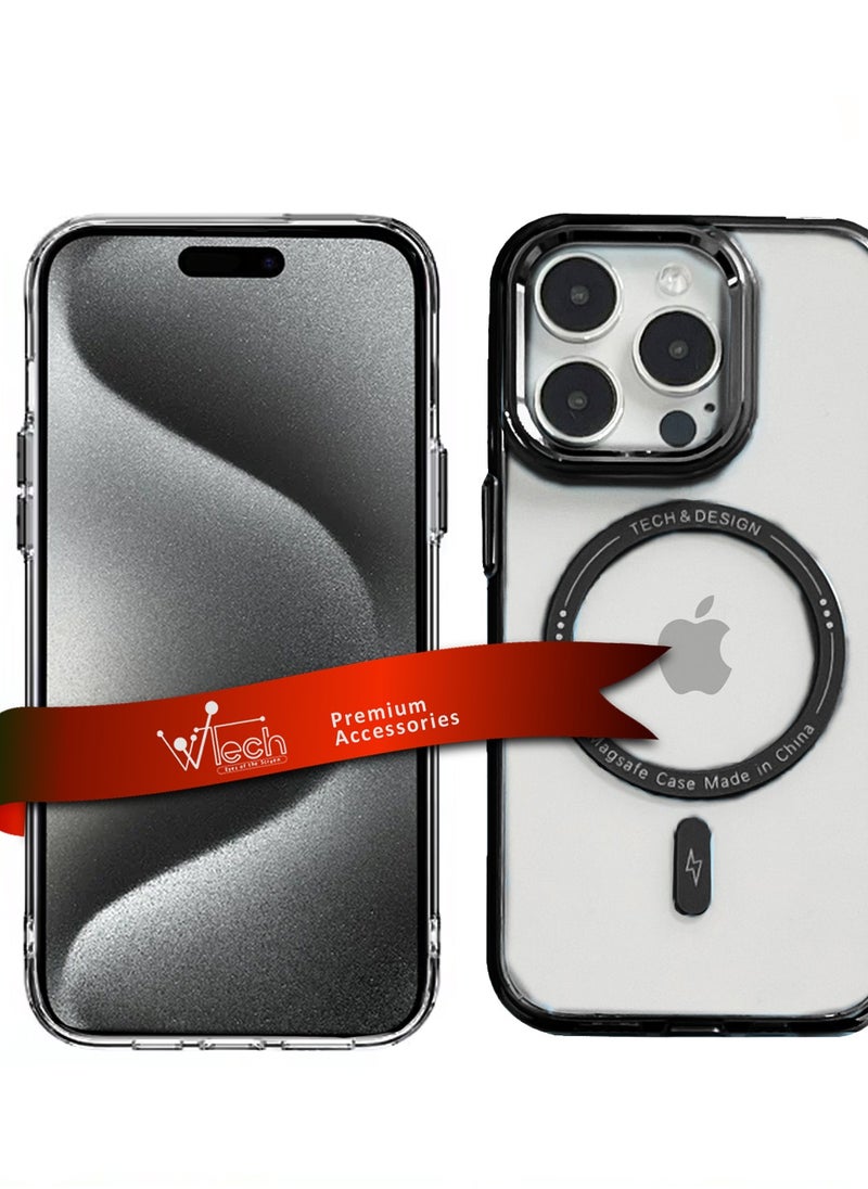 Wtech - Hybrid Transparent Hard PC back TPU Magsafe Case Cover For Apple iPhone 15 Pro 2023 Black - Image 1