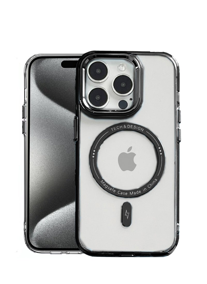 Wtech - Hybrid Transparent Hard PC back TPU Magsafe Case Cover For Apple iPhone 15 Pro 2023 Black - Image 1