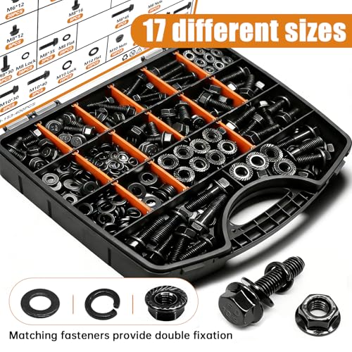 mankk 400PCS Metric Grade 10.9 Flange Bolts and Nuts Assortment Kit M6x1.0, M8x1.25, M10x1.5 (12mm to 45mm) Black Alloy Steel Class Hex Bolts and Nuts Washers Kit for Automotive - Image 5