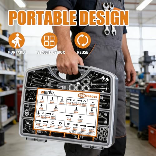 mankk 400PCS Metric Grade 10.9 Flange Bolts and Nuts Assortment Kit M6x1.0, M8x1.25, M10x1.5 (12mm to 45mm) Black Alloy Steel Class Hex Bolts and Nuts Washers Kit for Automotive - Image 2