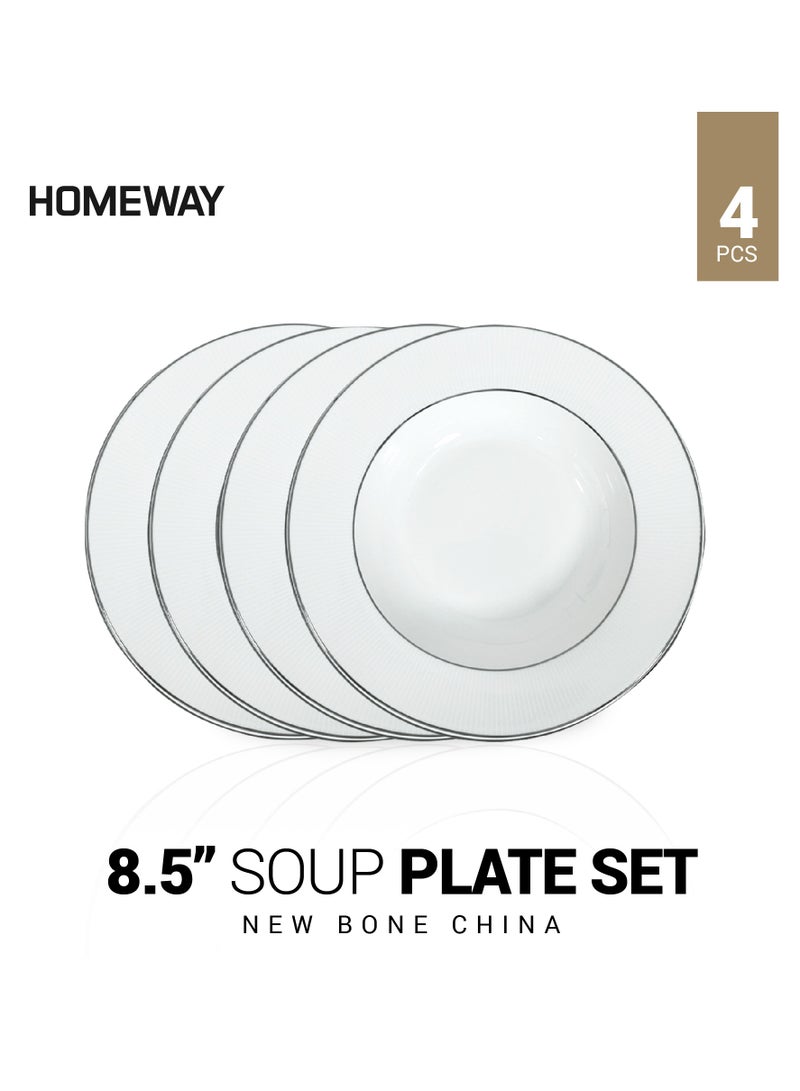 Homeway New Bone China 8.5" Soup Plate Set – Elegant White Dinnerware, Set of 4, Microwave & Dishwasher Safe - Image 1