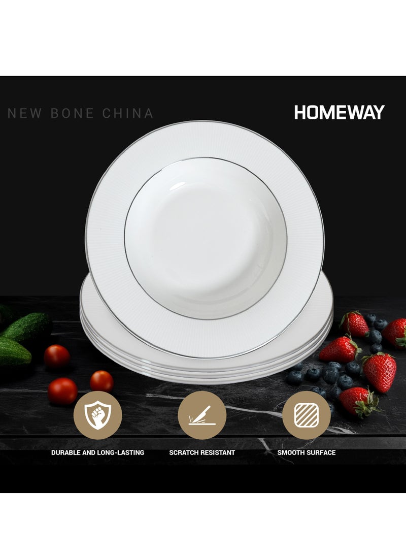 Homeway New Bone China 8.5" Soup Plate Set – Elegant White Dinnerware, Set of 4, Microwave & Dishwasher Safe - Image 2