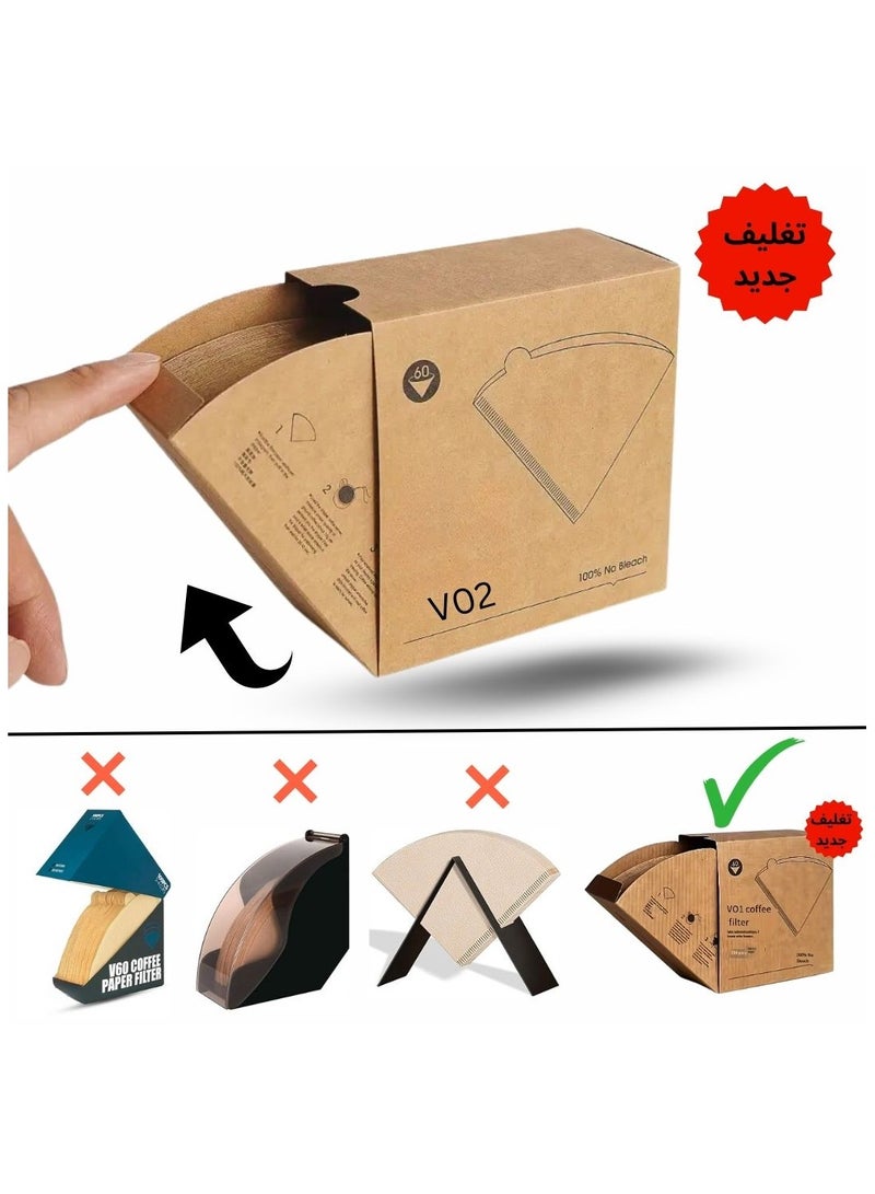 تكتىك فلاتر قهوة v60 عدد 100 فلتر مقاس 02 حجم كبير ابيض بدون مبيض، طبيعي 100% - Image 2