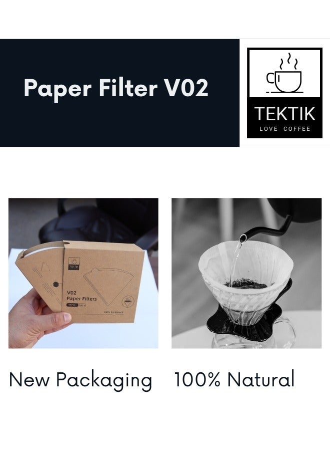 تكتىك فلاتر قهوة v60 عدد 100 فلتر مقاس 02 حجم كبير ابيض بدون مبيض، طبيعي 100% - Image 4