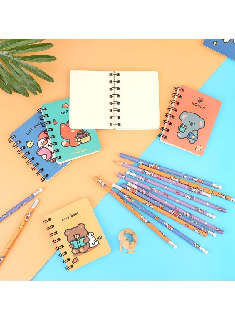 SYOSI - Mini Carton Notepads Pocket Notebooks Animal Pattern Kids Wooden Pencils Set with Rubber Eraser for Party Bag Fillers Favor or Filler Gift Great Stocking - Image 1