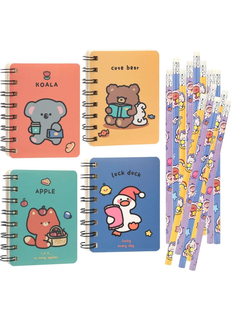 SYOSI - Mini Carton Notepads Pocket Notebooks Animal Pattern Kids Wooden Pencils Set with Rubber Eraser for Party Bag Fillers Favor or Filler Gift Great Stocking - Image 1