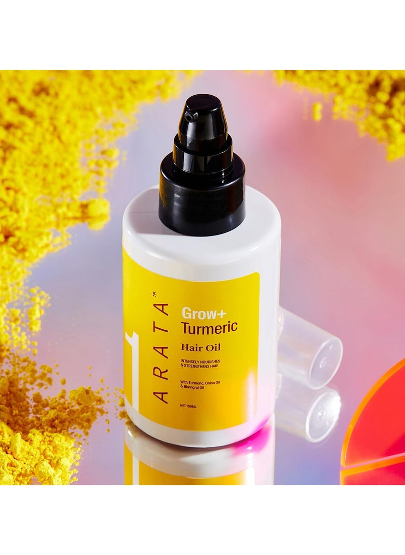 Arata Grow Turmeric Hair Oil (100 ML) Infused With Turmeric Onion Oil and Bhringraj For Stronger Healthier Hair Hair Growth Oil For Women and Men