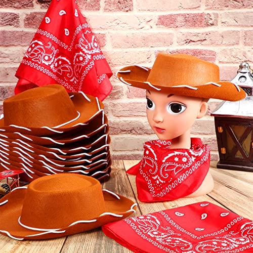 Coume 24 Pieces Cowboy Hats and Bandanas for Kids Western Cowboy Costume Hat Accessories for Toddler Child Western Theme Birthday Party Supplies Halloween Costume DressBrown Red - Image 5