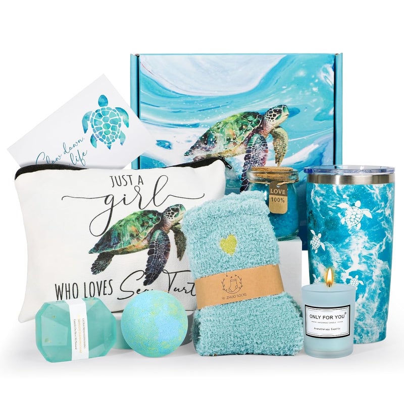 GiftPeak Sea Turtle Gifts for WomenTurtle Gifts Set for Turtle Lovers Turtle Gift Baskets Relaxing Spa Bath Gift Baskets Birthday Gifts for Women Gift Set for Her Sister Friends Mom Mothers Day - Image 1