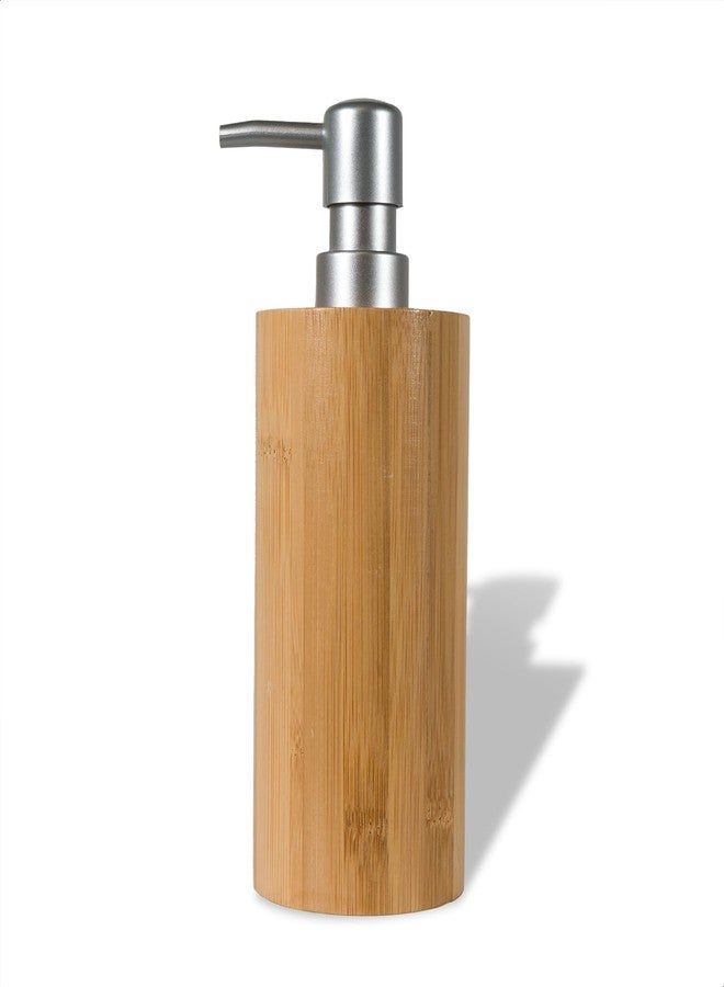 ABBI NIMO Natural Bamboo Liquid Soap Dispenser, 10 oz with Silver Plastic Pump, Refillable Hand Soap Dispenser for Bathroom or Kitchen - Image 1