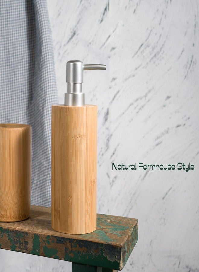 ABBI NIMO Natural Bamboo Liquid Soap Dispenser, 10 oz with Silver Plastic Pump, Refillable Hand Soap Dispenser for Bathroom or Kitchen - Image 3