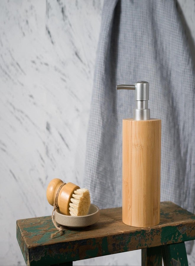ABBI NIMO Natural Bamboo Liquid Soap Dispenser, 10 oz with Silver Plastic Pump, Refillable Hand Soap Dispenser for Bathroom or Kitchen - Image 4