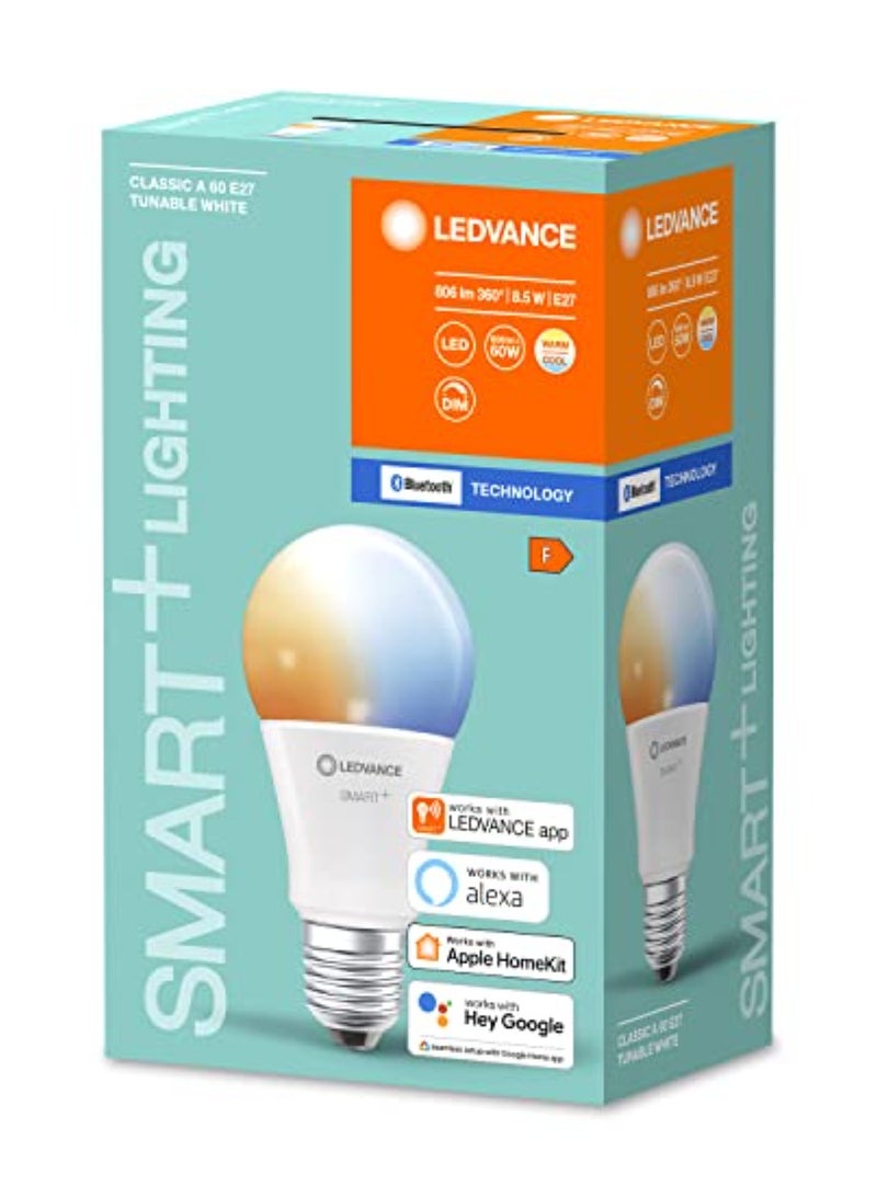 LEDVANCE LEDVANCE Smart Led Lamp With Bluetooth, E27, Dimmable, Light Color Changeable (2700-6500 k), Replaces Incandescent Lamps With 60 W, Controllable With Alexa & Google, Smart+ Cla Tw, 1-Pack - Image 1