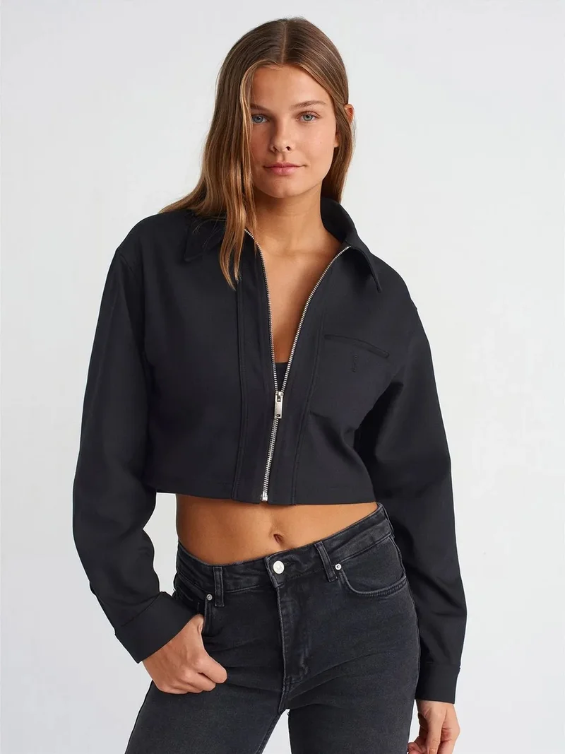 ديلفين Dilvin Women's Cropped Poplin Zip Jacket