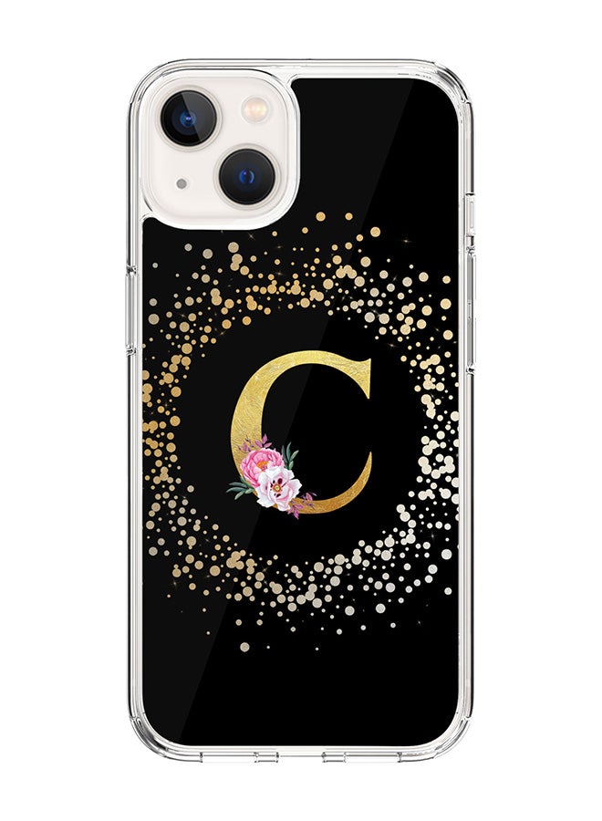 Stylizedd Classic Clear Case For iPhone 14, Hybrid Soft Case Flexible Edges Thin Cover- Custom Monogram Initial Letter Floral Pattern Alphabet - C (Black) - Image 1