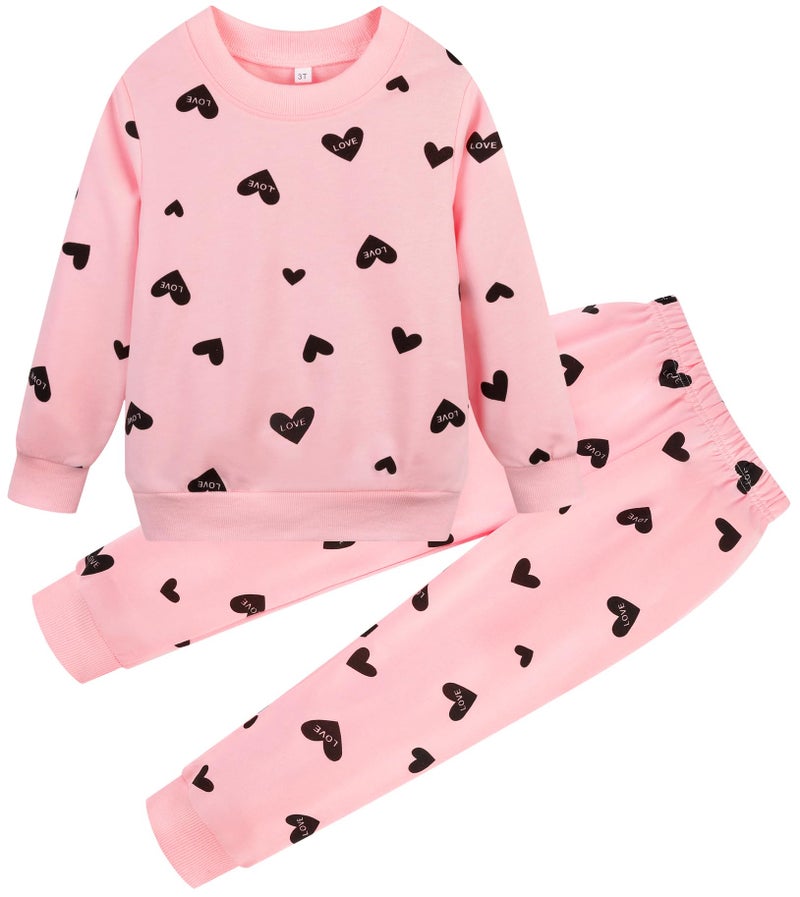 RETSUGO Girl Heart Clothes Little Girls Outfits Toddler Long Sleeve Heart Sweatshirt Pink Shirts Top and Leggings Kids Clothing Set Valentines Day Outfit Size 8/6788 - Image 1