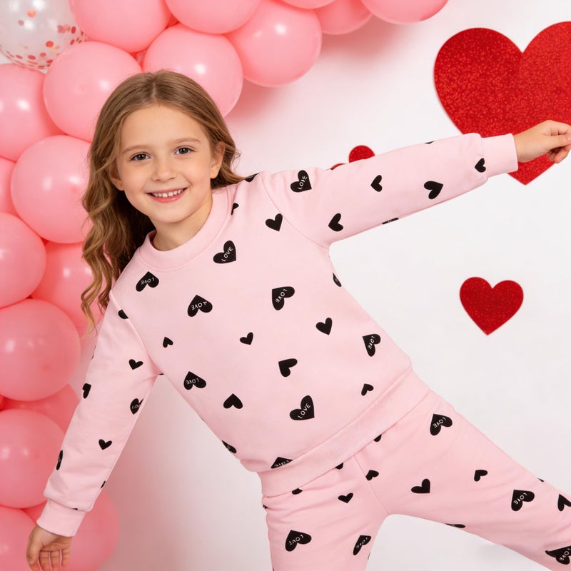 RETSUGO Girl Heart Clothes Little Girls Outfits Toddler Long Sleeve Heart Sweatshirt Pink Shirts Top and Leggings Kids Clothing Set Valentines Day Outfit Size 8/6788 - Image 3