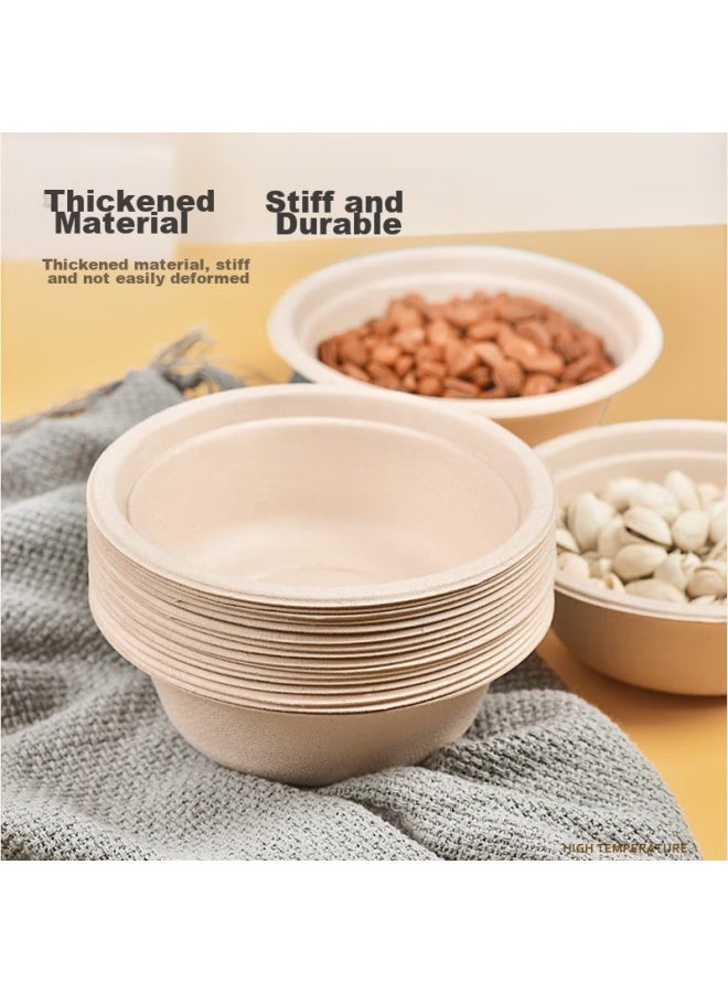 Temeiju Disposable Bowls And Tableware, Sugarcane Pulp Paper Plates, New Year Paper Bowls, Thickened Natural Color Biodegradable Paper Bowls, 20 Pieces, 350 Model - Image 3