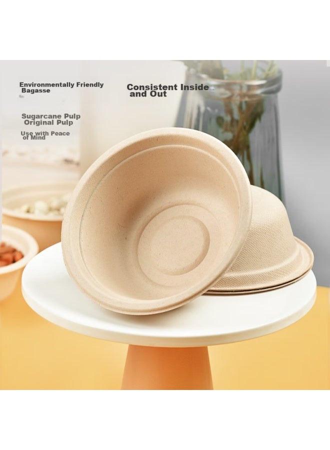 Temeiju Disposable Bowls And Tableware, Sugarcane Pulp Paper Plates, New Year Paper Bowls, Thickened Natural Color Biodegradable Paper Bowls, 20 Pieces, 350 Model - Image 4