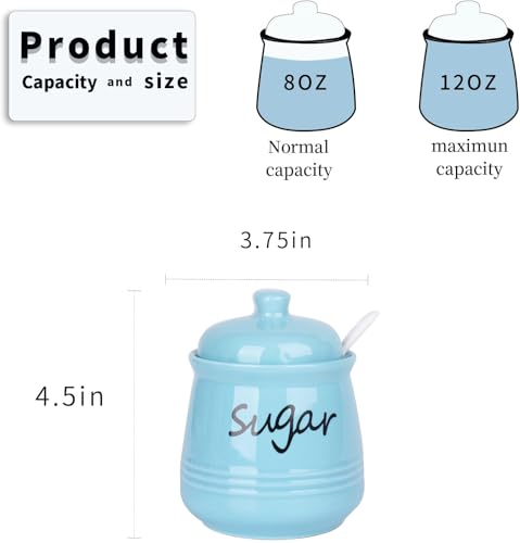 HAOTOP 12oz Sugar Bowl with Lid and Spoon,Ceramic Sugar Jar Sugar Dispenser Sugar Container Coffee Bar Accessories, Kitchen Countertop Canisters,Turquoise - Image 2