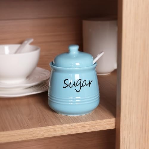HAOTOP 12oz Sugar Bowl with Lid and Spoon,Ceramic Sugar Jar Sugar Dispenser Sugar Container Coffee Bar Accessories, Kitchen Countertop Canisters,Turquoise - Image 4