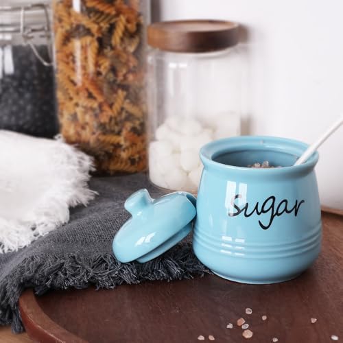 HAOTOP 12oz Sugar Bowl with Lid and Spoon,Ceramic Sugar Jar Sugar Dispenser Sugar Container Coffee Bar Accessories, Kitchen Countertop Canisters,Turquoise - Image 5