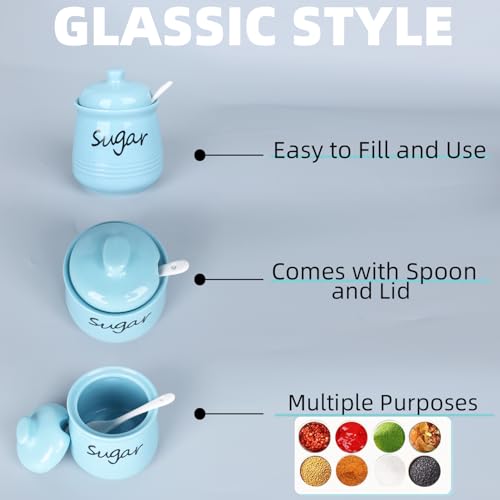 HAOTOP 12oz Sugar Bowl with Lid and Spoon,Ceramic Sugar Jar Sugar Dispenser Sugar Container Coffee Bar Accessories, Kitchen Countertop Canisters,Turquoise - Image 3