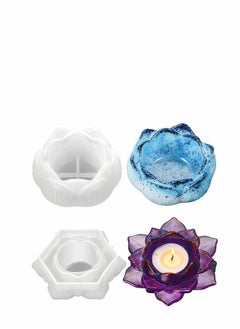 Excefore 2 Pcs Lotus Tealight Candles Holders Flower Epoxy Resin Casting Moulds Candlestick Epoxy Silicone Mould for Making Candle Holder Tea Light Holder Jewelry Box  - Image 1